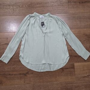 NWT Reset Sage Satin Ruffle V-Neck Flowy Blouse S Capsule Norm Wedding Cottage